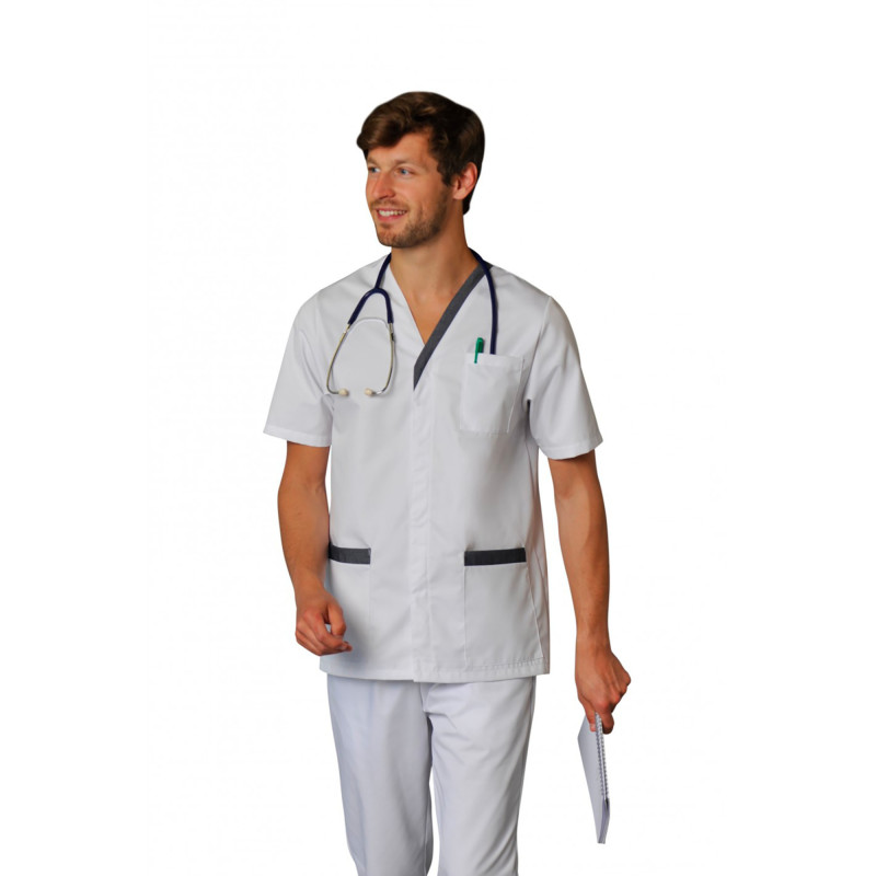 TUNIQUE HOMME LIAM MANCHES COURTES BLANC/DENIM