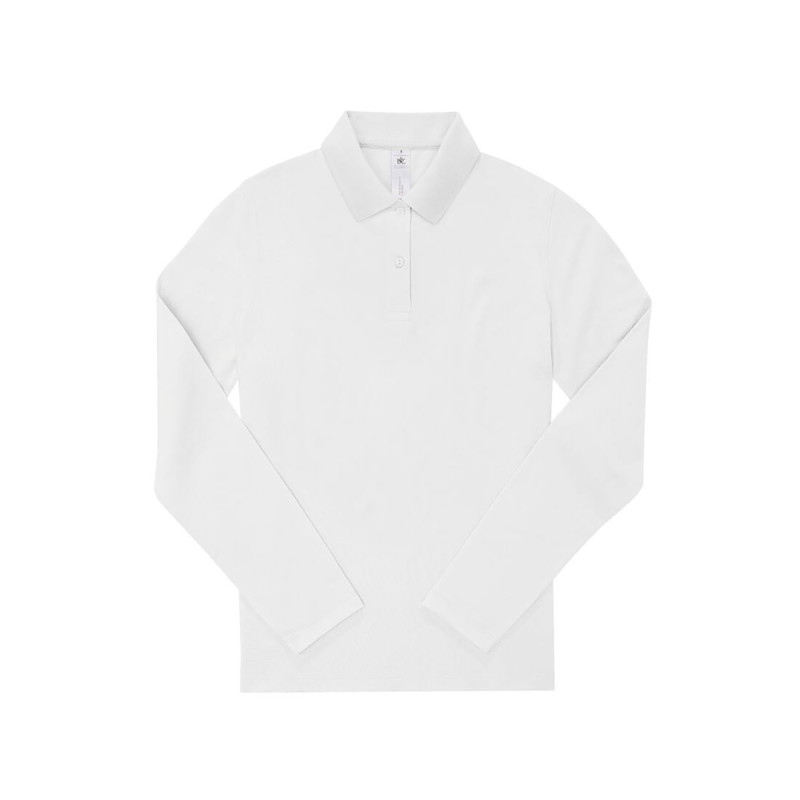 POLO FEMME B&C MANCHES LONGUES 210 BLANC