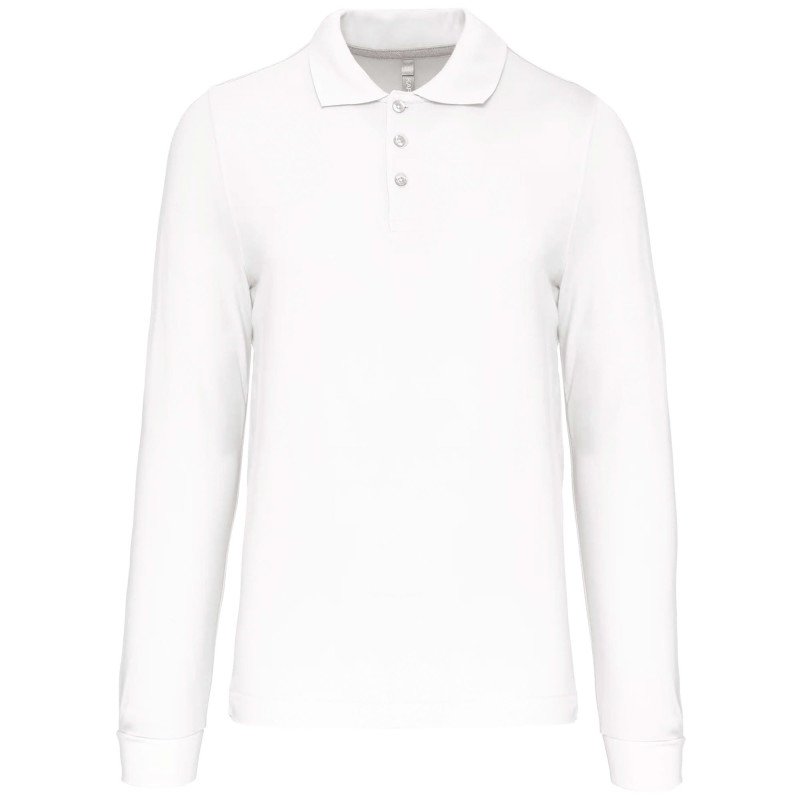 POLO PIQUE 220 MANCHES LONGUES HOMME KARIBAN BLANC 
