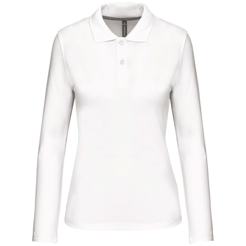 POLO PIQUE 220 MANCHES LONGUES FEMME KARIBAN BLANC 
