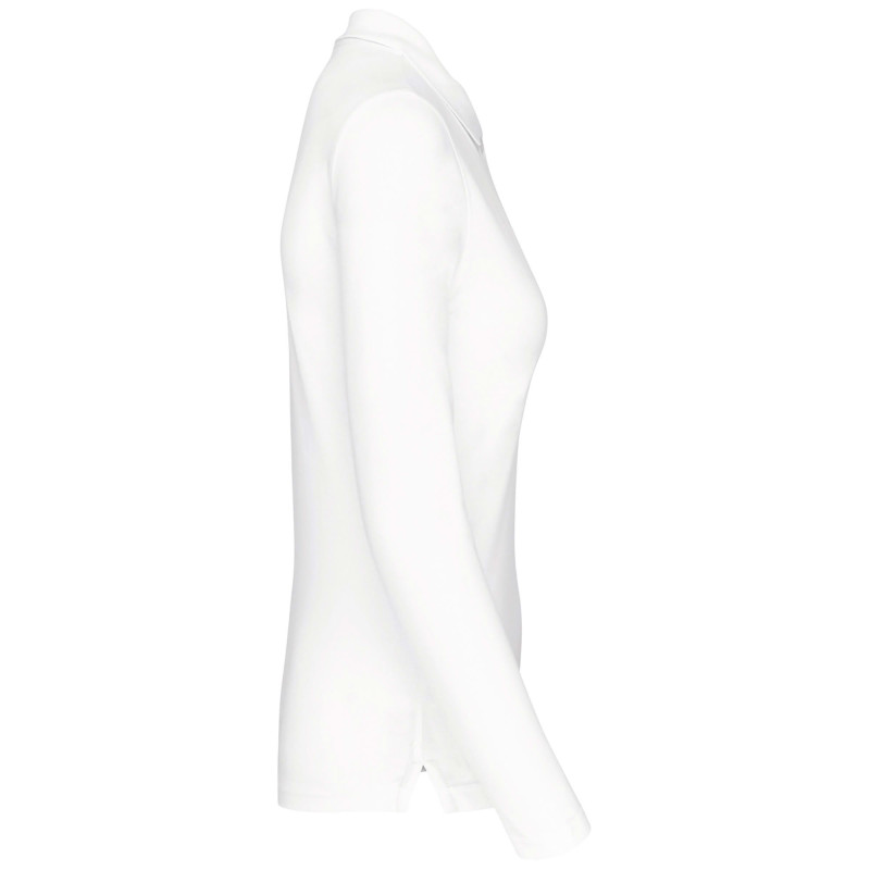 POLO PIQUE 220 MANCHES LONGUES FEMME KARIBAN BLANC 
