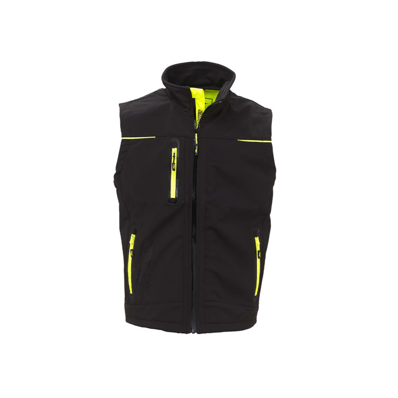 GILET SOFTSHELL UNIVERSE BLACK CARBON NOIR/JAUNE