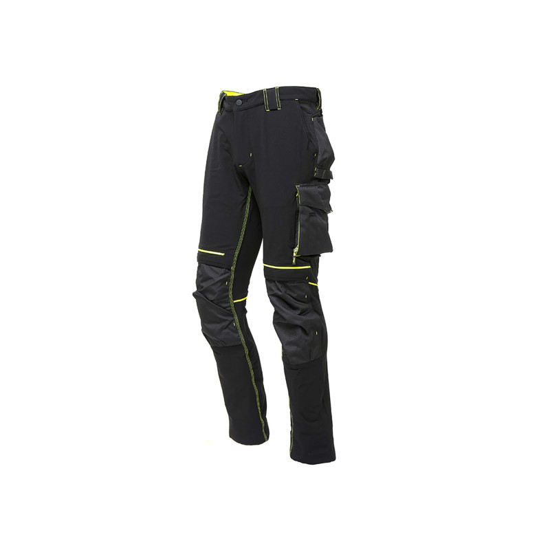 PANTALON ATOM SLIM STRETCH BLAK CARBON NOIR/JAUNE