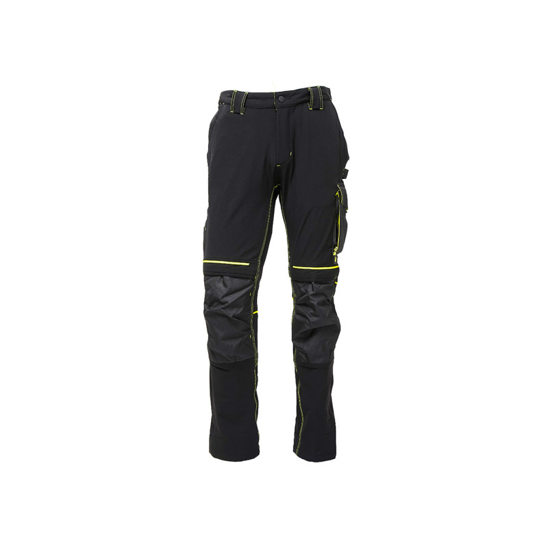 PANTALON ATOM SLIM STRETCH BLAK CARBON NOIR/JAUNE