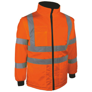 BLOUSON INTEMPERIES 2 EN 1 HAUTE VISIBILITE ORANGE MANCHES AMOVIBLES
