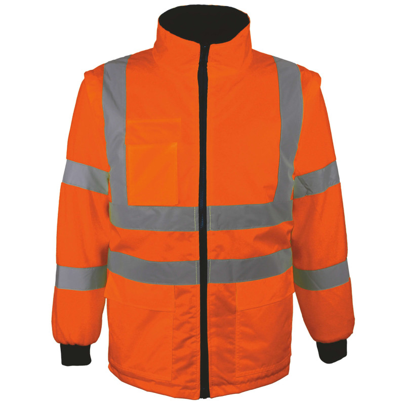 BLOUSON INTEMPERIES 2 EN 1 HAUTE VISIBILITE ORANGE MANCHES AMOVIBLES