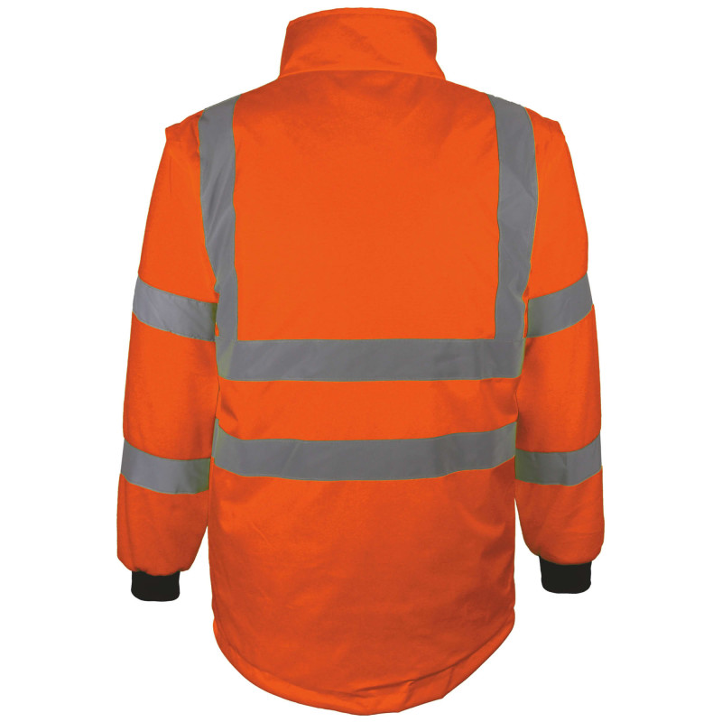 BLOUSON INTEMPERIES 2 EN 1 HAUTE VISIBILITE ORANGE MANCHES AMOVIBLES